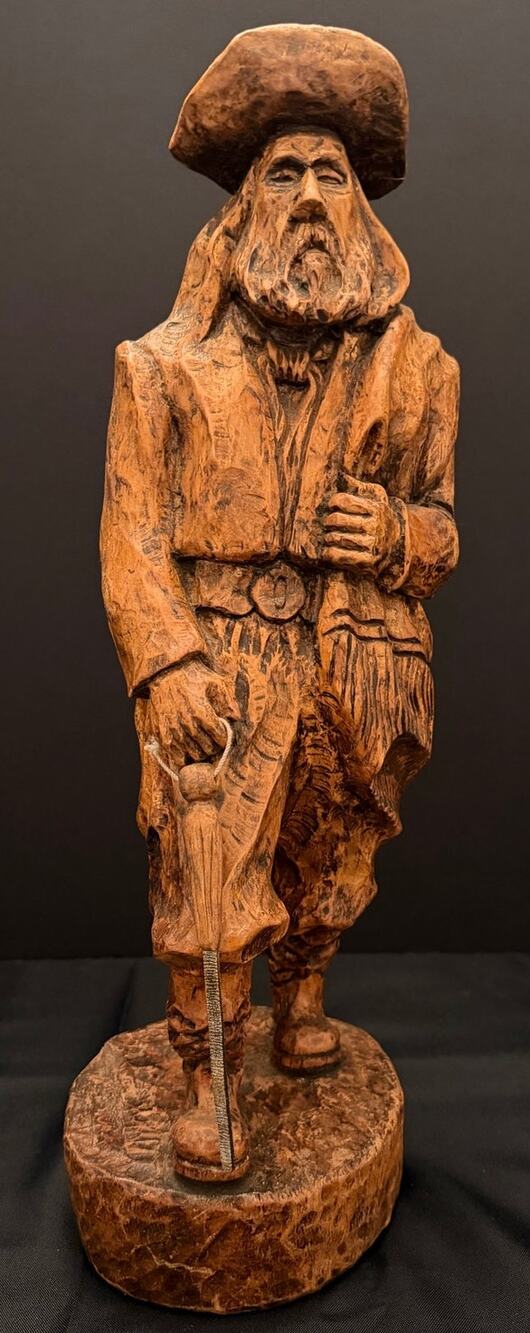 Vintage Double-Signed Folk Art Rustic Mountain Man Wood Carving Statue 19x6"